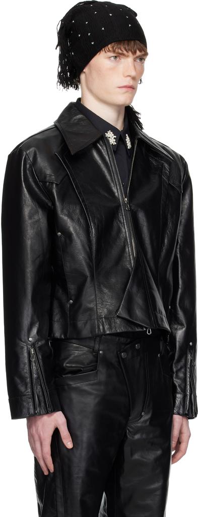 Shop Black Kraner Cropped Leather Jacket on Sale at BeyondStyle