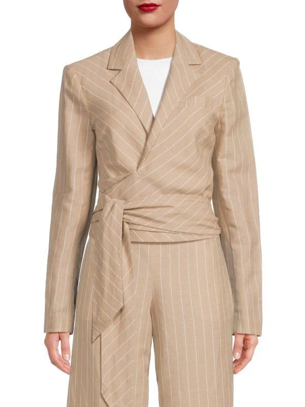 BCBG Striped Wrap Crop Blazer 1