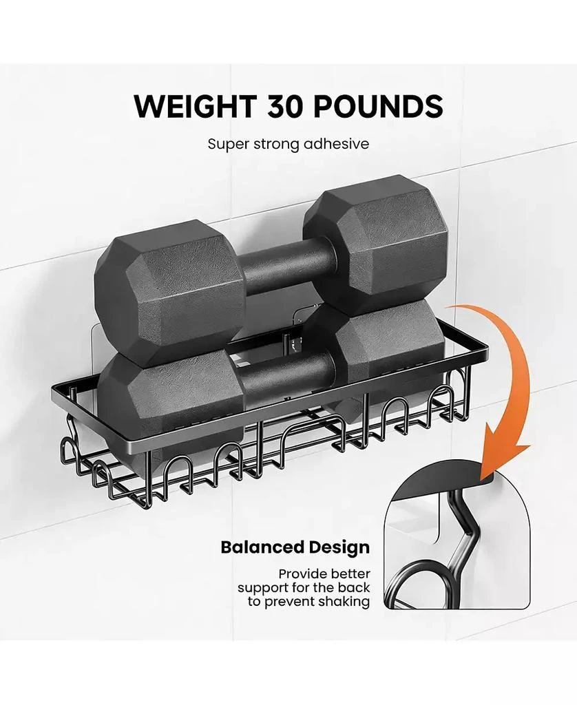 YIGII Stainless Steel Adhesive Shower Caddy, 2-Pack, Rustproof, 8 Hooks, No Drill 5