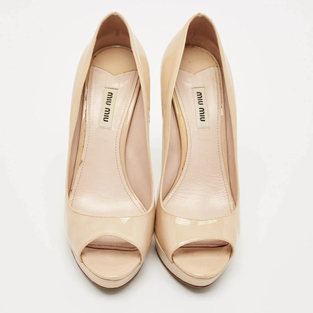 Miu Miu Miu Miu Beige Patent Leather Peep Toe Platform Pumps Size 39.5 3