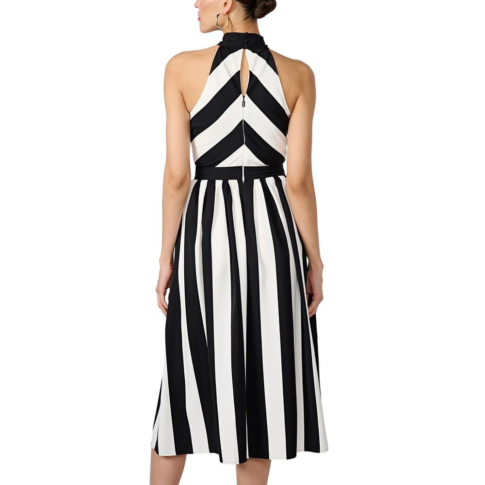 KARL LAGERFELD PARIS Women's Striped Halter-Neck Dress