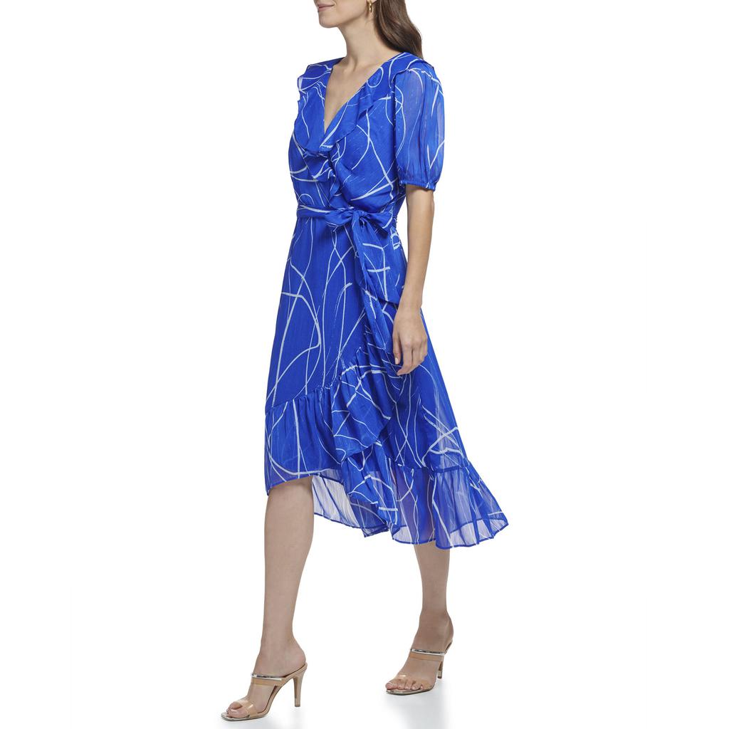 DKNY Sleeveless Ruffled Belted Dress