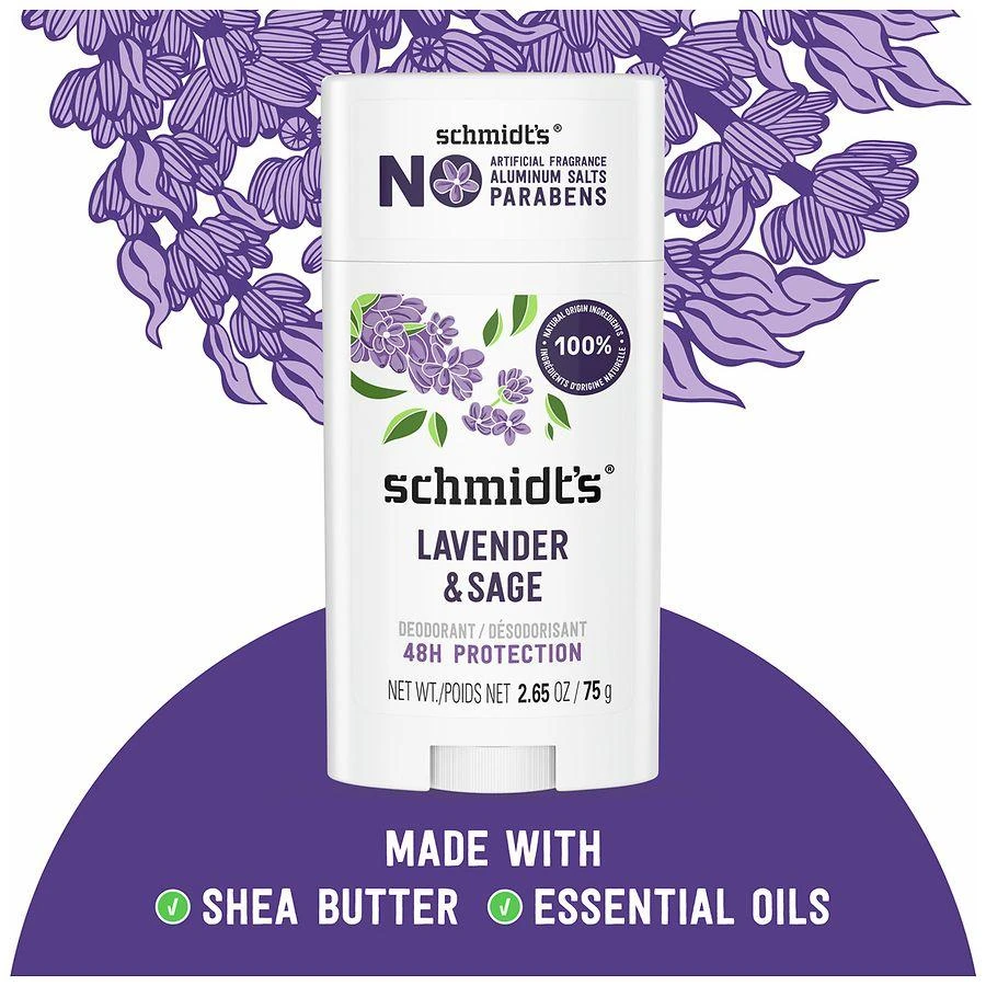 Schmidt's Aluminum-Free Vegan Deodorant with 24 Hour Odor Protection Lavender + Sage 6
