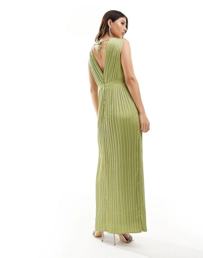 TFNC TFNC Bridesmaid satin pleated maxi dress in olive 4