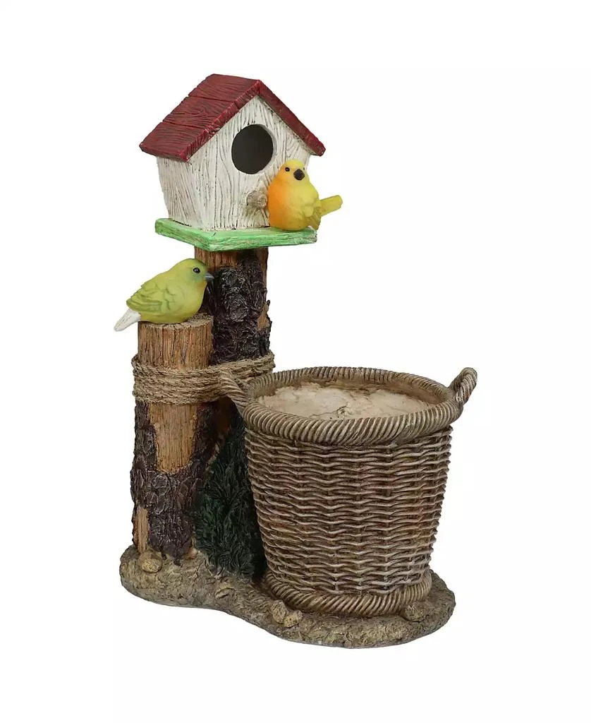 Sunnydaze Decor Polyresin Bird House Planter Statue with Solar LED Lighted Birds - 17.25"
