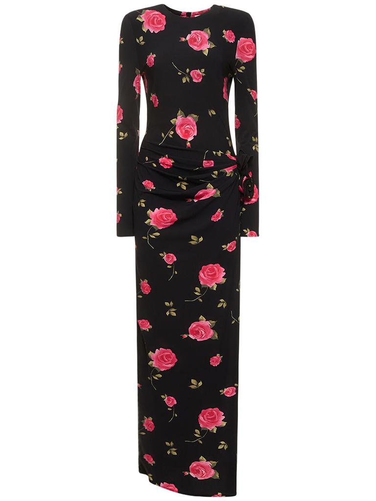 MAGDA BUTRYM Rose Printed Draped Jersey Long Dress