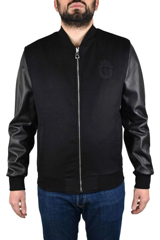 BILLIONAIRE Two-Material Bomber Jacket with Leather Sleeves 2
