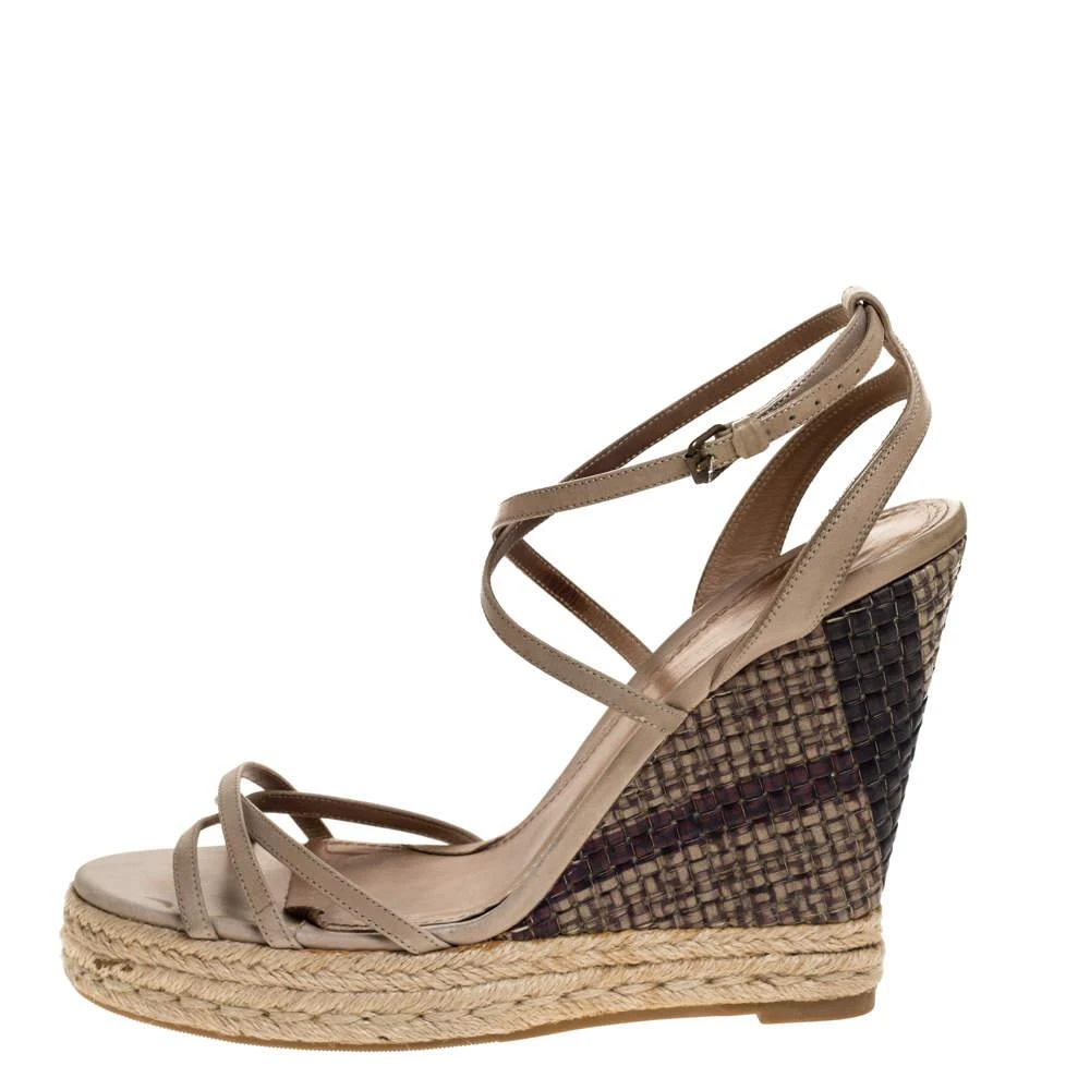 Burberry Burberry Pale Green Strappy Leather Woven Wedge Espadrille Sandals Size 39 2