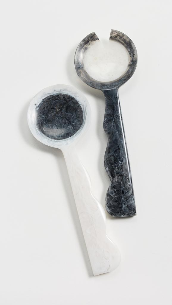 Jonathan Adler Mustique Ripple Salad Servers - Black/White - 34815