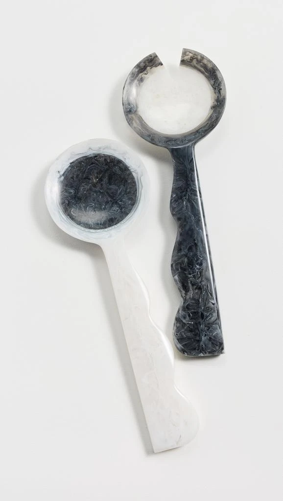 Jonathan Adler Mustique Ripple Salad Servers - Black/White - 34815 1