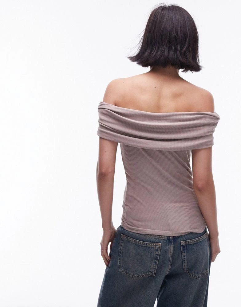 Topshop Topshop premium rib bardot top in washed pink 4