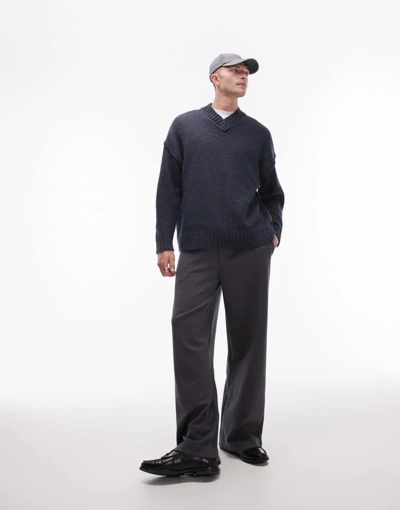 Topman Topman oversized v neck jumper in blue with exposed seam 1