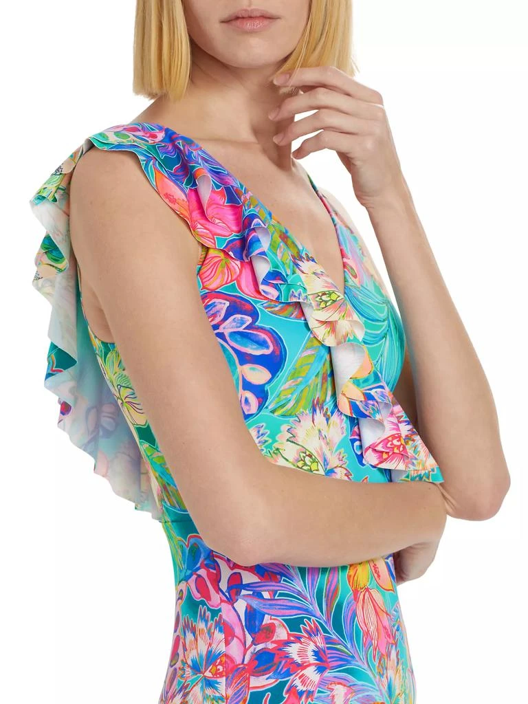 Johnny Was Helena Floral Ruffled One-Piece Swimsuit 5
