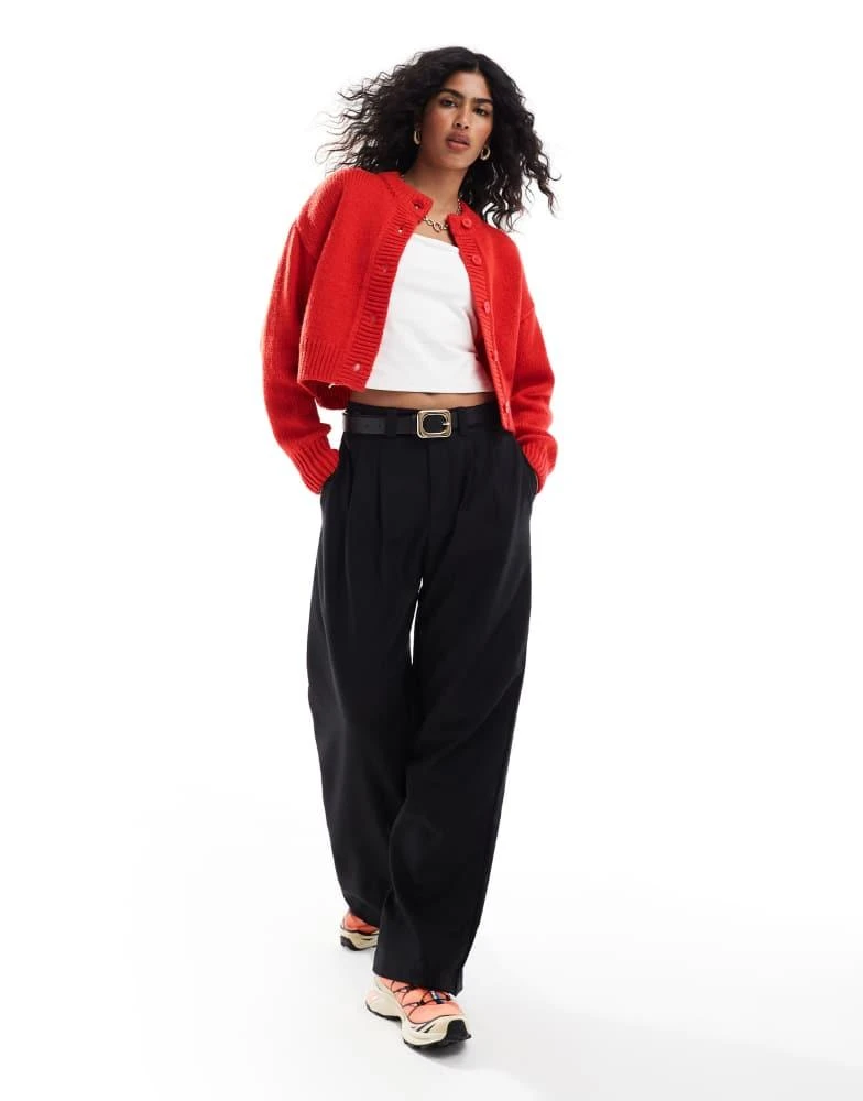 ASOS ASOS DESIGN crop crew neck cardigan in red 1