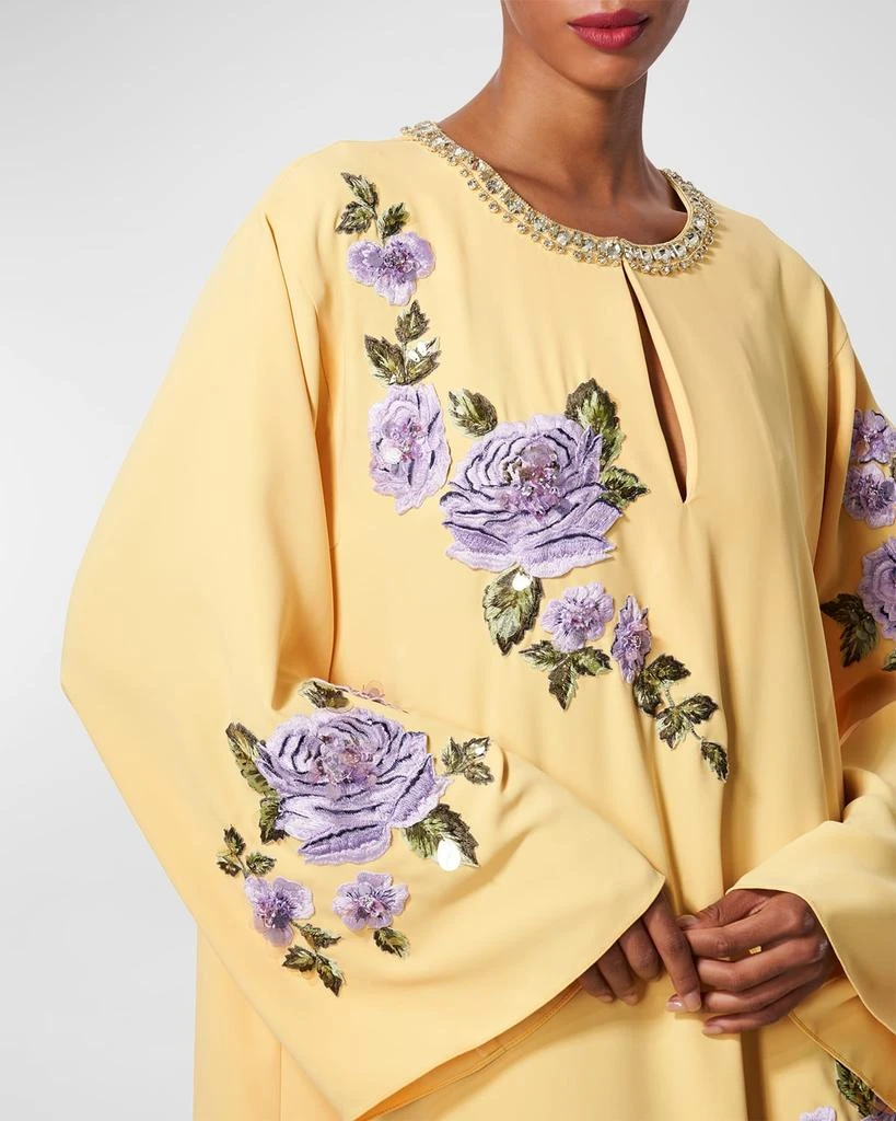 Carolina Herrera Floral Embroidered Crystal Long-Sleeve Caftan Gown 4