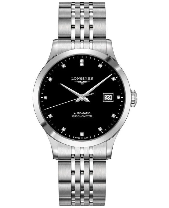 Longines Longines Record Black Diamond Dial Stainless Steel Men's Watch L2.820.4.57.6 1