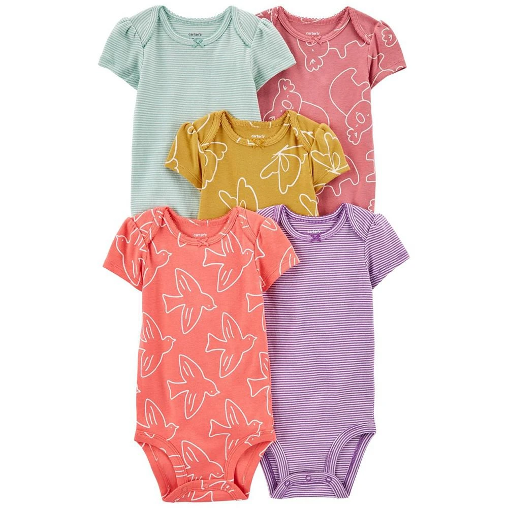 Carter's Baby Girls Short Sleeved Bodysuits With Snaps, Pack of 5 1
