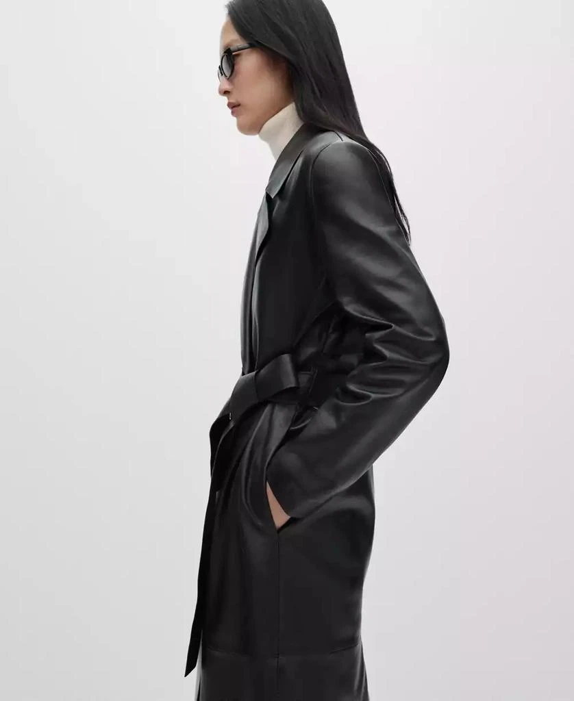 Mango Women's Bow Detail Leather Trench Coat 8