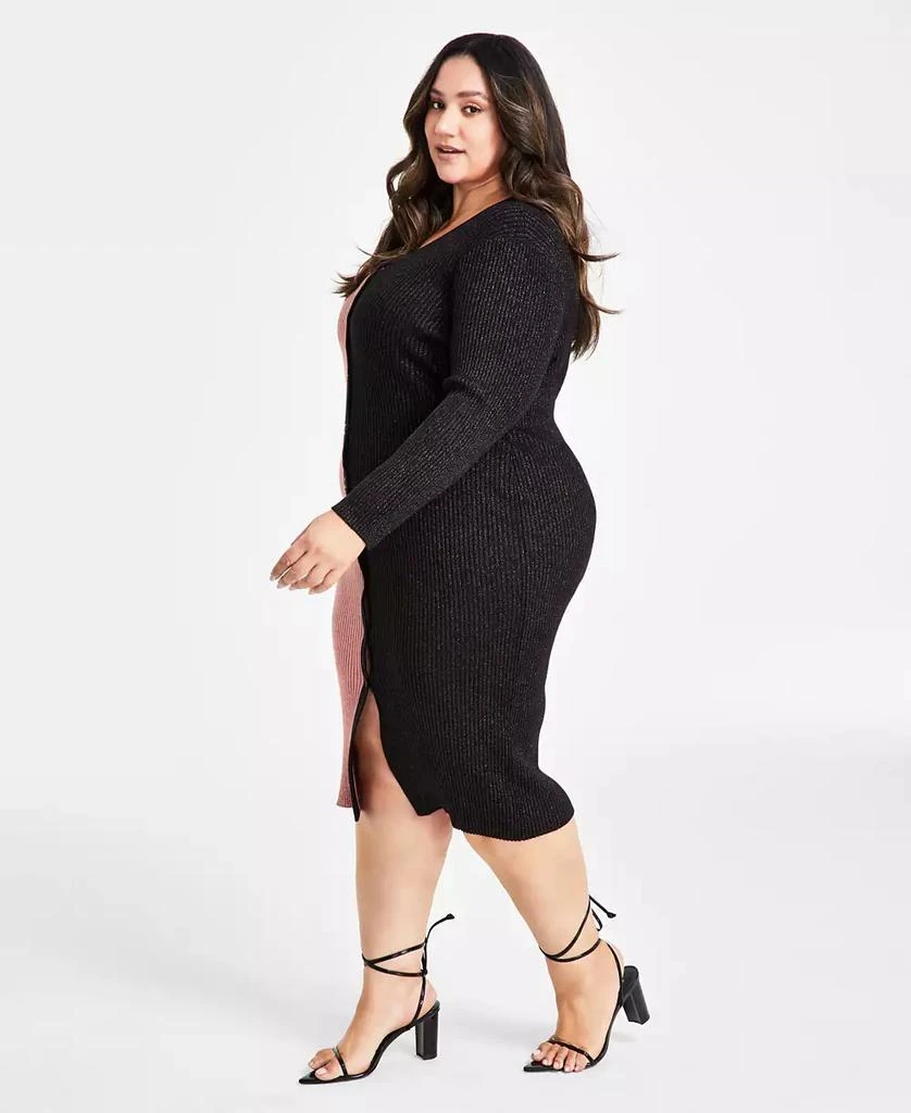 Nina Parker Trendy Plus Size Ribbed Button-Front Dress 2