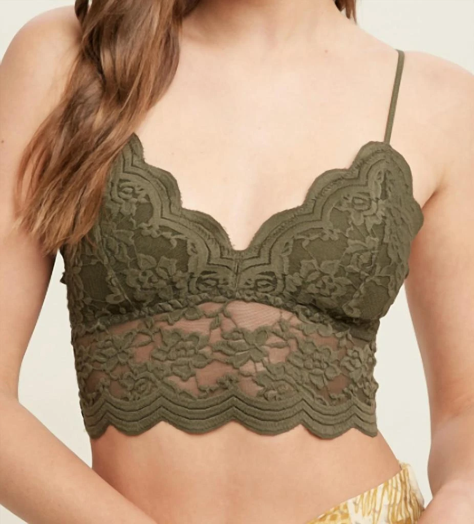 WISHLIST Lovely Scalloped Lace Bralette In Olive 1