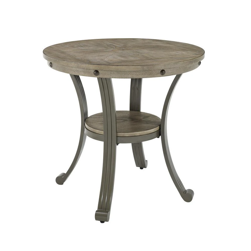 Powell Franklin Metal and Wood Round Side Table Pewter 3