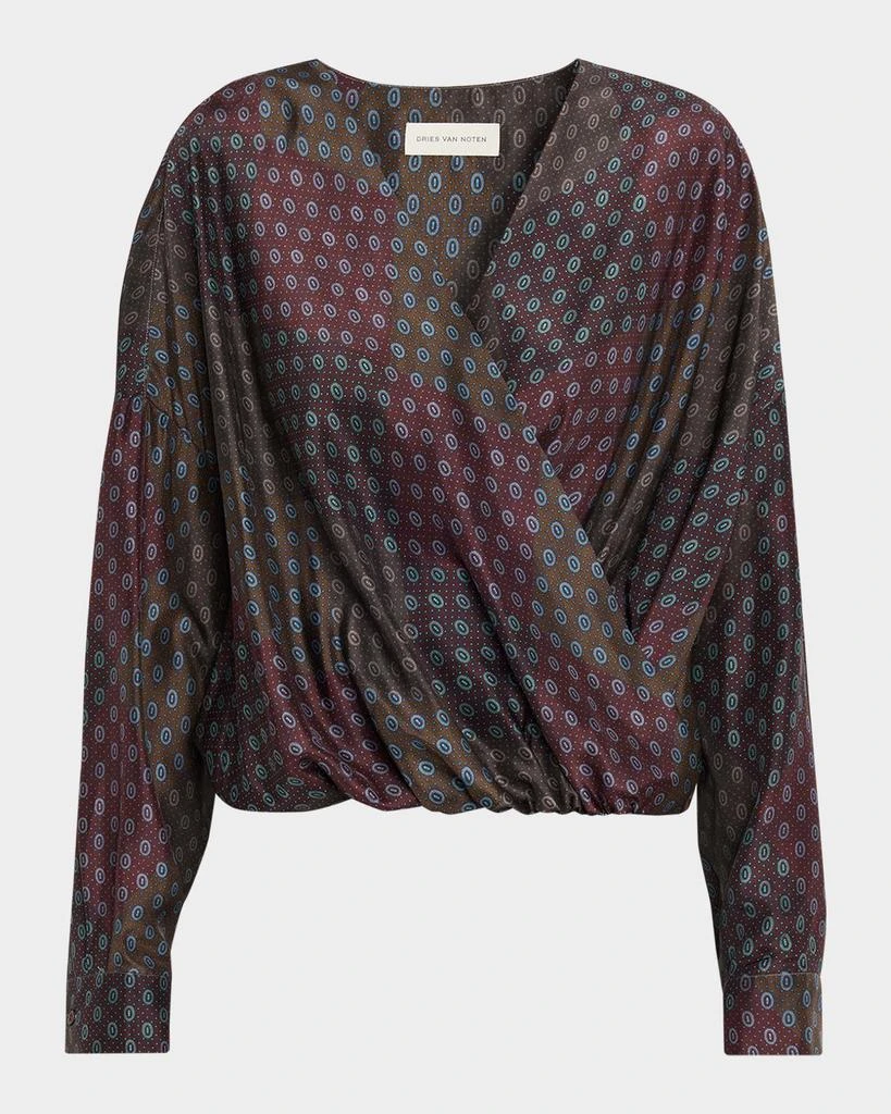 Dries Van Noten Camiel Printed Long-Sleeve Wrap Top 1