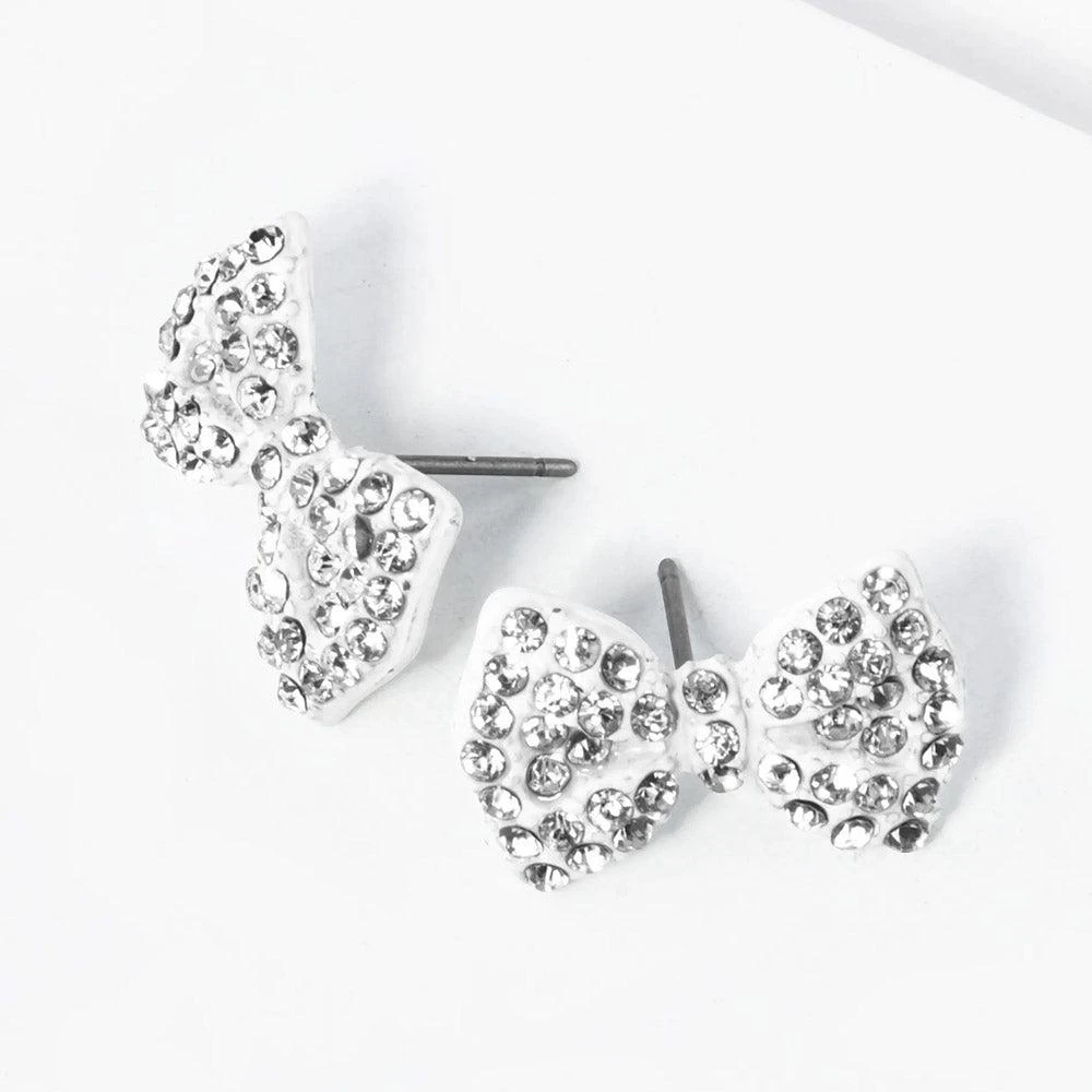 FASHNZFAB Crystal Rhinestone Bow Stud Earrings