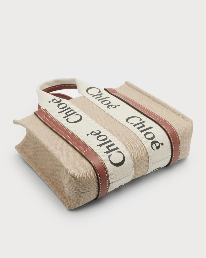 Chloé Woody Small Tote Bag in Linen with Crossbody Strap 2