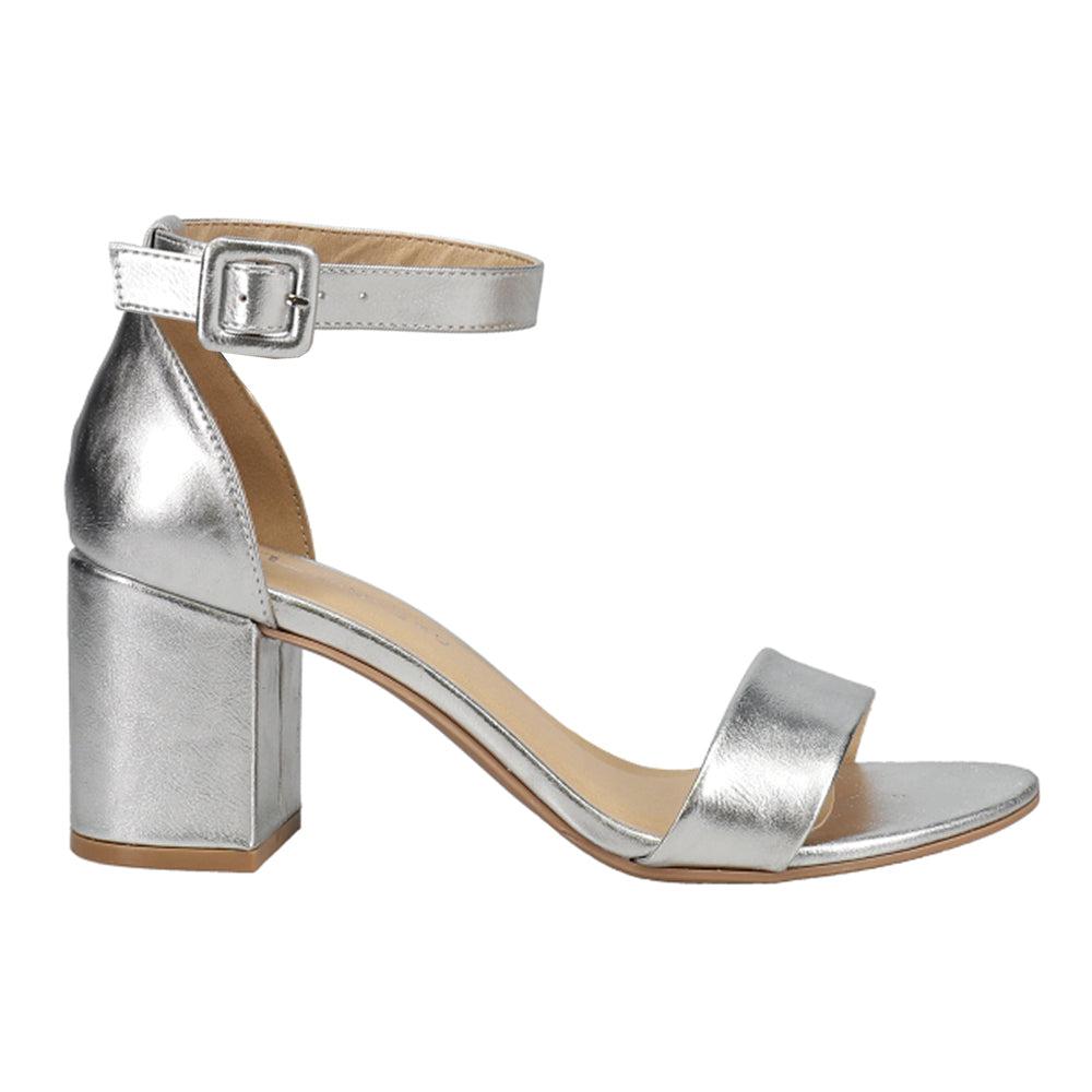 CL By Laundry Jody Metallic Block Heel Ankle Strap Sandals