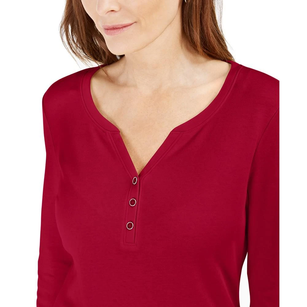 Karen Scott Petite 3/4-Sleeve Henley Shirt, Created for Macy's 3