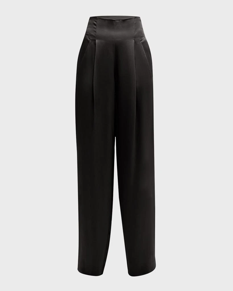 LAPOINTE High-Rise Satin Pleated Relaxed-Leg Pants 1