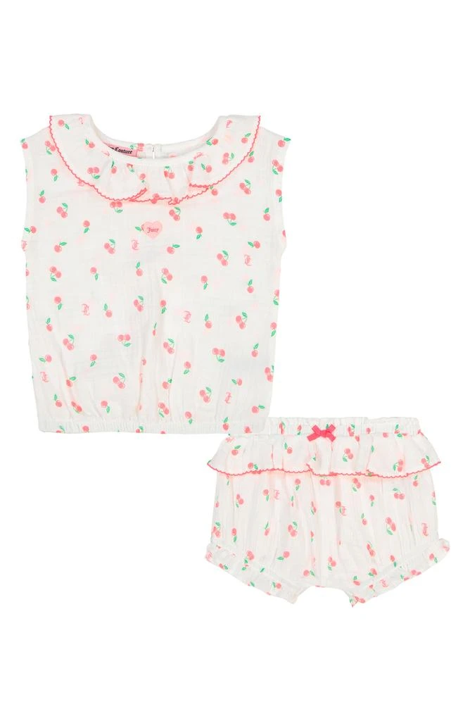 2-Piece Ruffle Trim Cherry Print Set White Baby-12M
