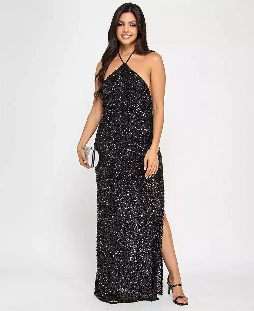 Morgan & Company Juniors' Sequin Embellished Halter Gown 4