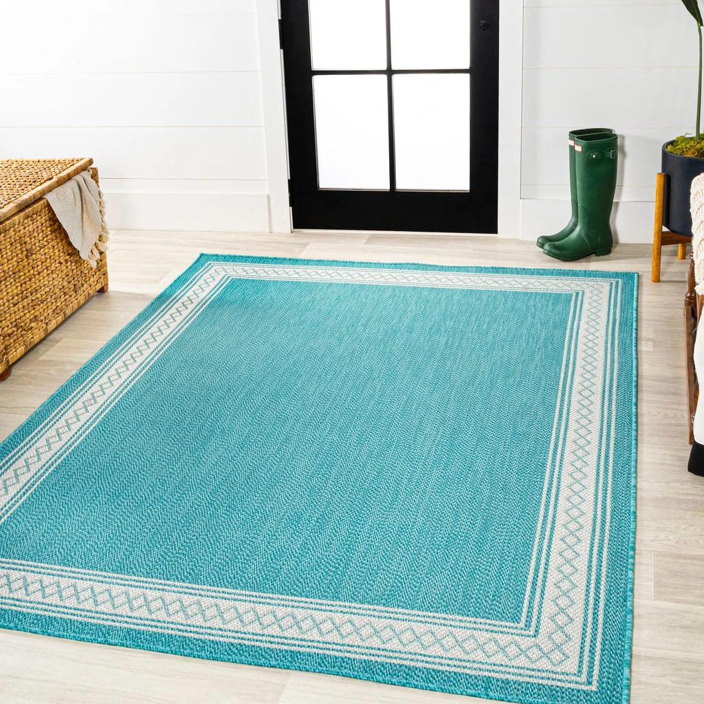 JONATHAN Y Lucia Classic Diamond Border Indoor/Outdoor Cream/Blue Runner Rug 7