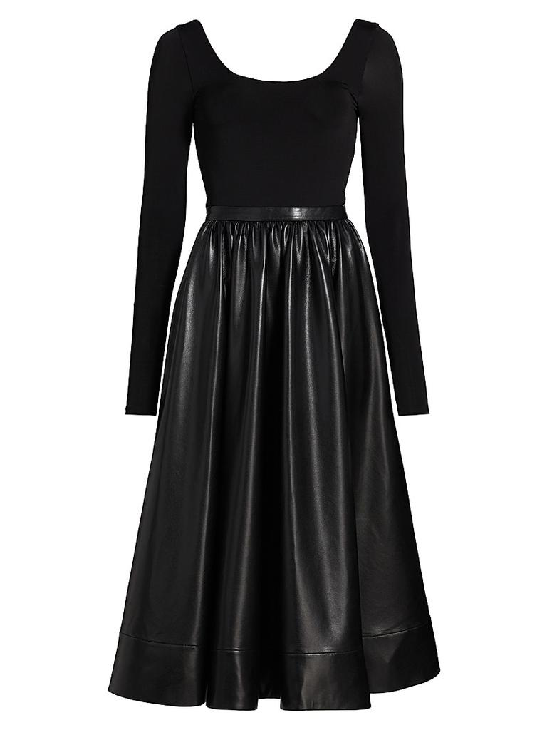 Alice + Olivia Chara Knit & Faux-Leather Long-Sleeve Midi-Dress