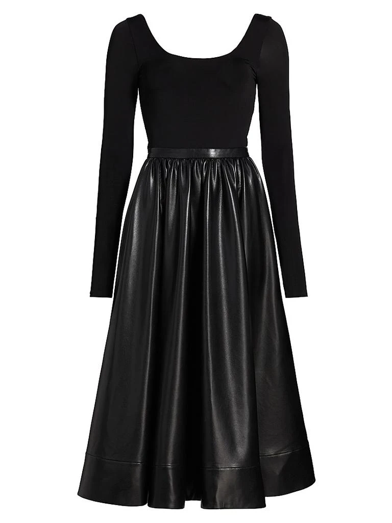 Alice + Olivia Chara Knit & Faux-Leather Long-Sleeve Midi-Dress 1