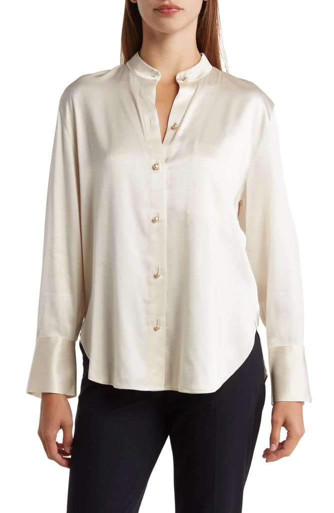 Vince Relaxed Band Collar Button-Up Shirt 1