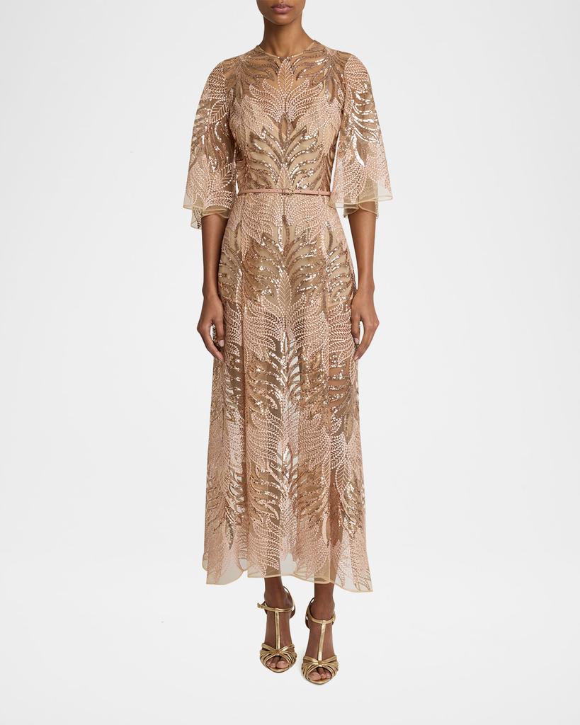 Elie Saab Sequin Embroidered Tulle Midi Dress
