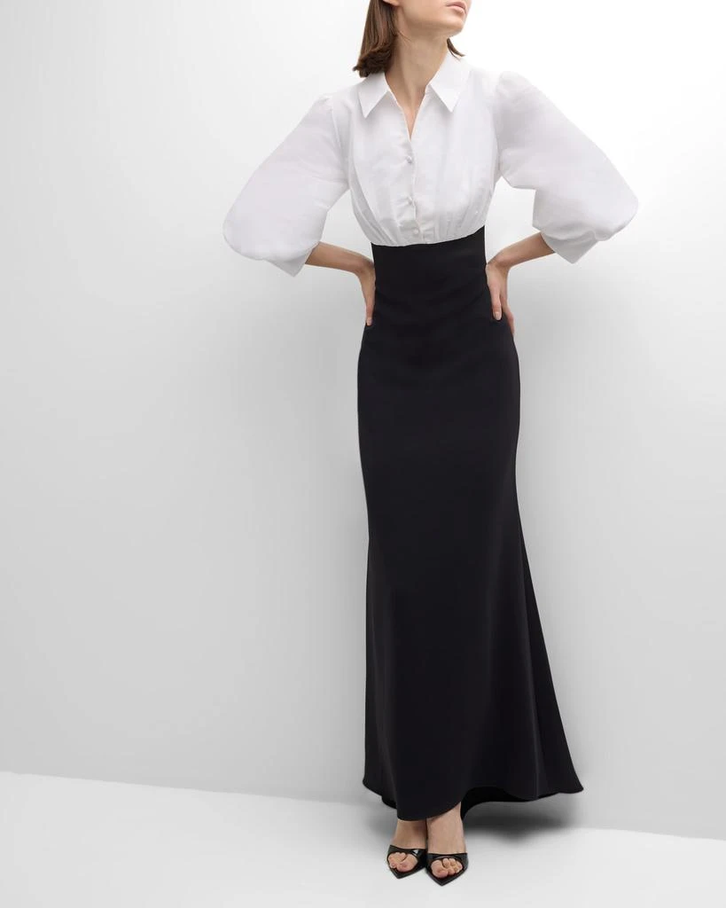 Badgley Mischka Blouson-Sleeve Shirt Gown 7