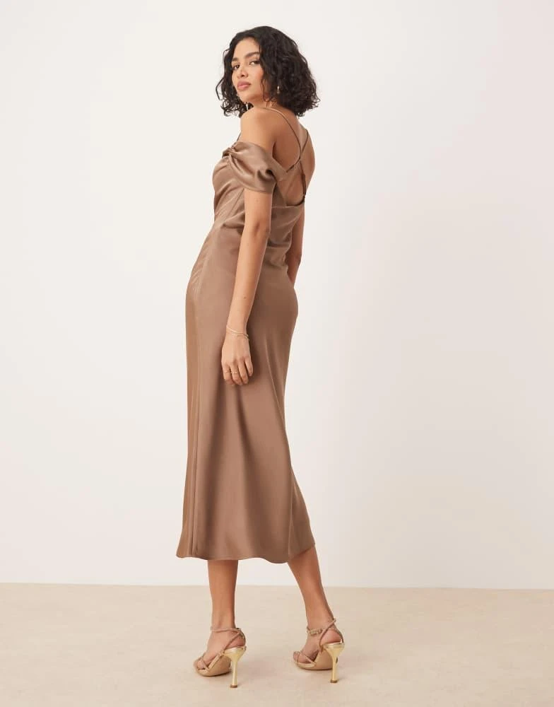 Pretty Lavish Daria Cowl Midaxi Slip Dress in Mocha, Size 12