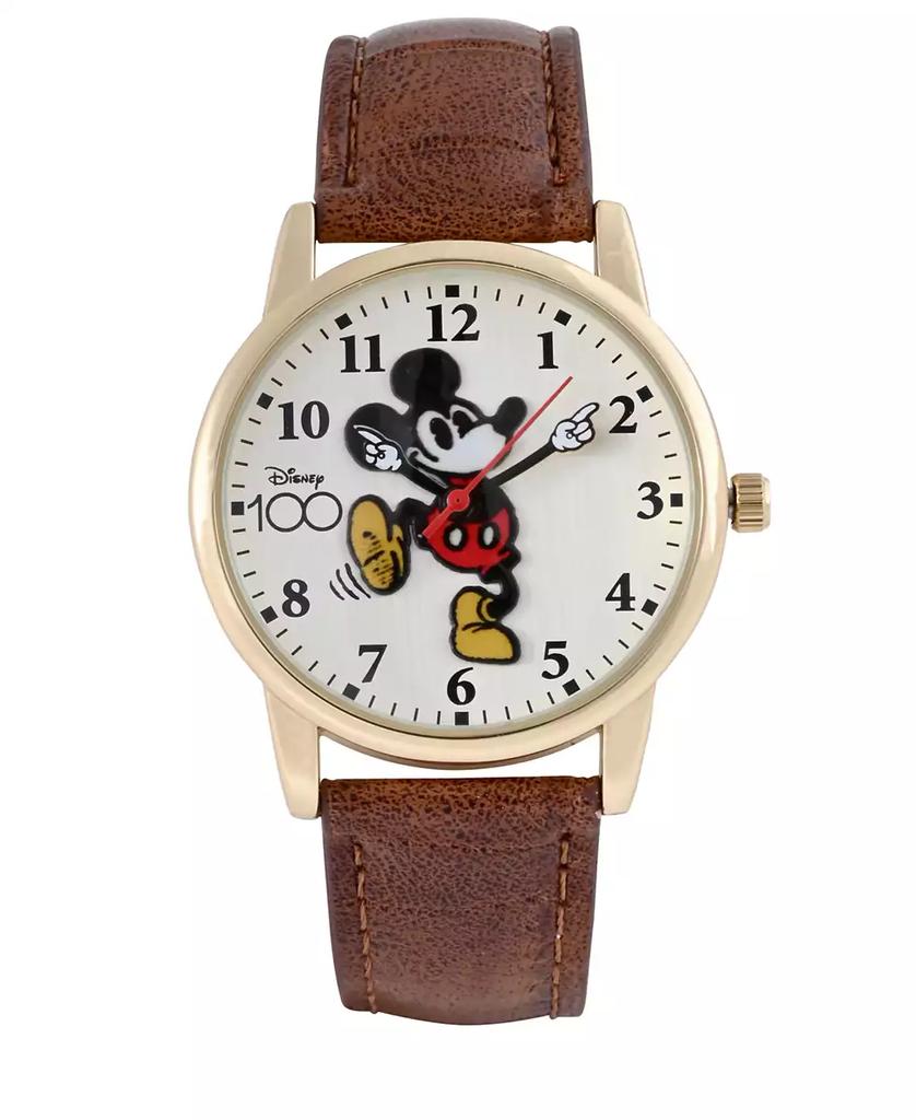 Accutime Unisex Disney 100th Anniversary Analog Brown Faux Leather Watch