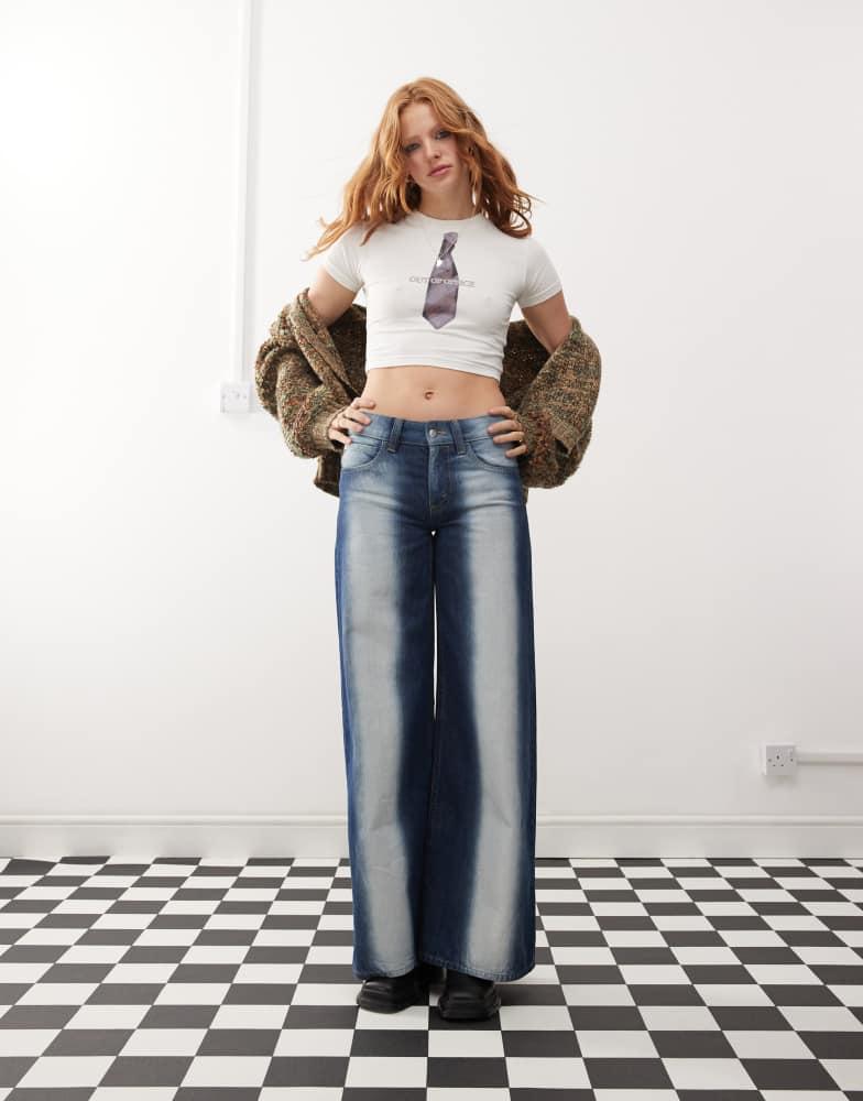 Cheap Monday Cheap Monday Poser mid rise wide leg skater jeans with extreme spray in rinse wash blue