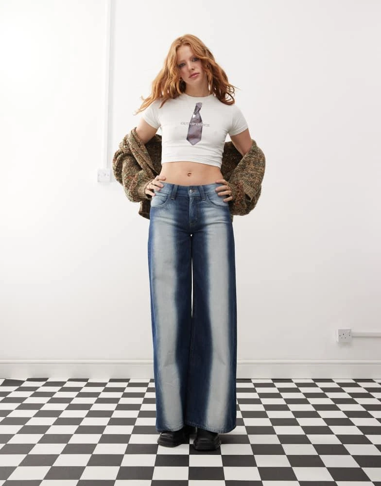 Cheap Monday Cheap Monday Poser mid rise wide leg skater jeans with extreme spray in rinse wash blue 1