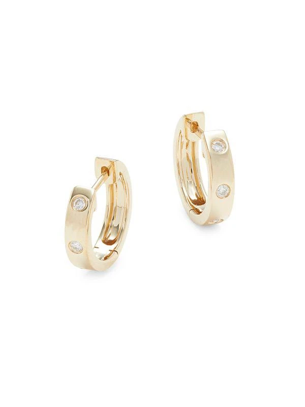 Saks Fifth Avenue 14K Yellow Gold & Diamond Huggie Hoop Earrings 1