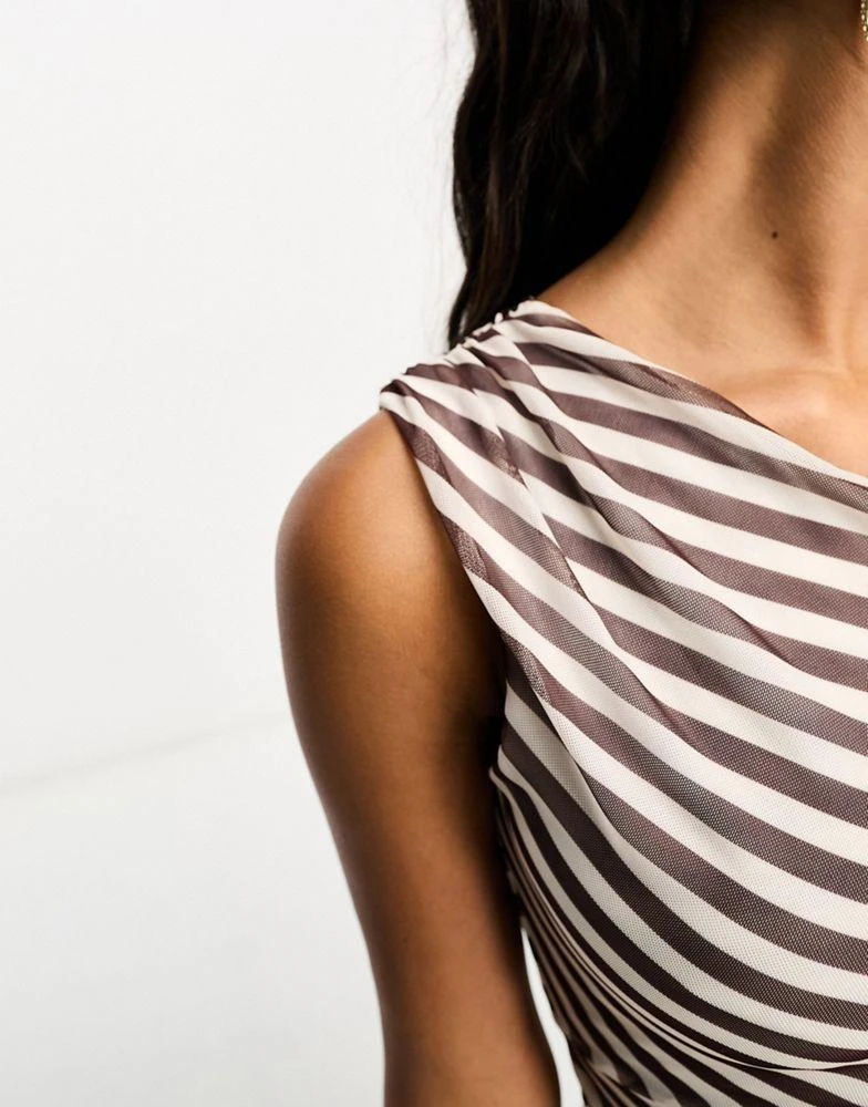 ASOS ASOS DESIGN twist shoulder detail midi dress in brown stripe 3