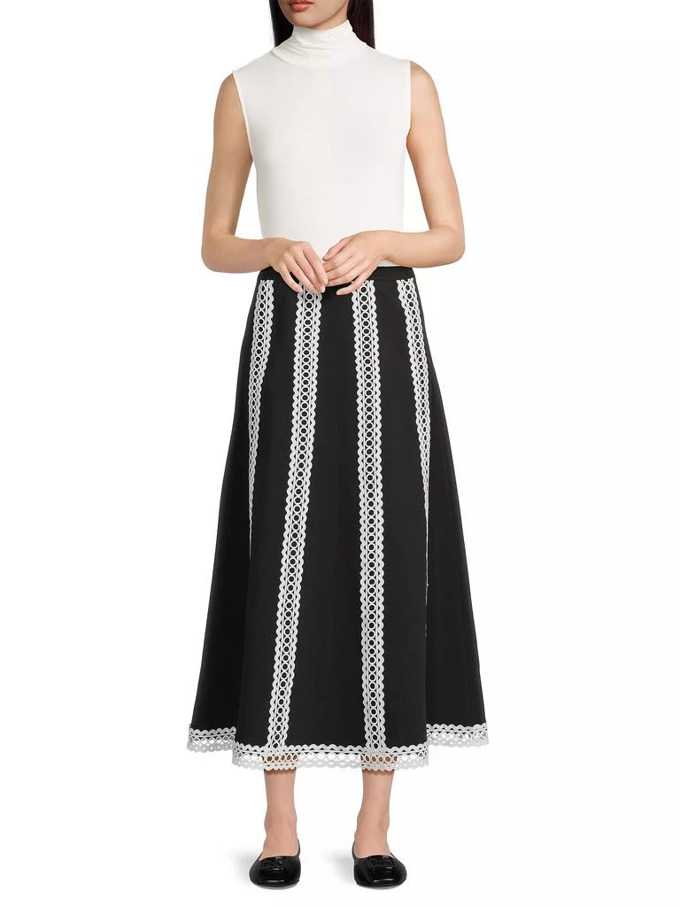 Misook Contrast Lace & Twill Midi Skirt 2