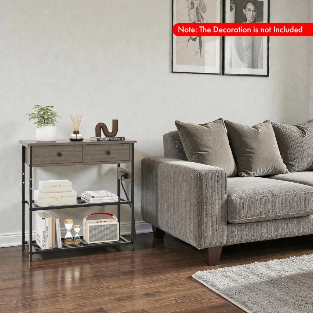 Hivvago Space-Saving Console with Drawers and Industrial Metal Mesh Shelving 2