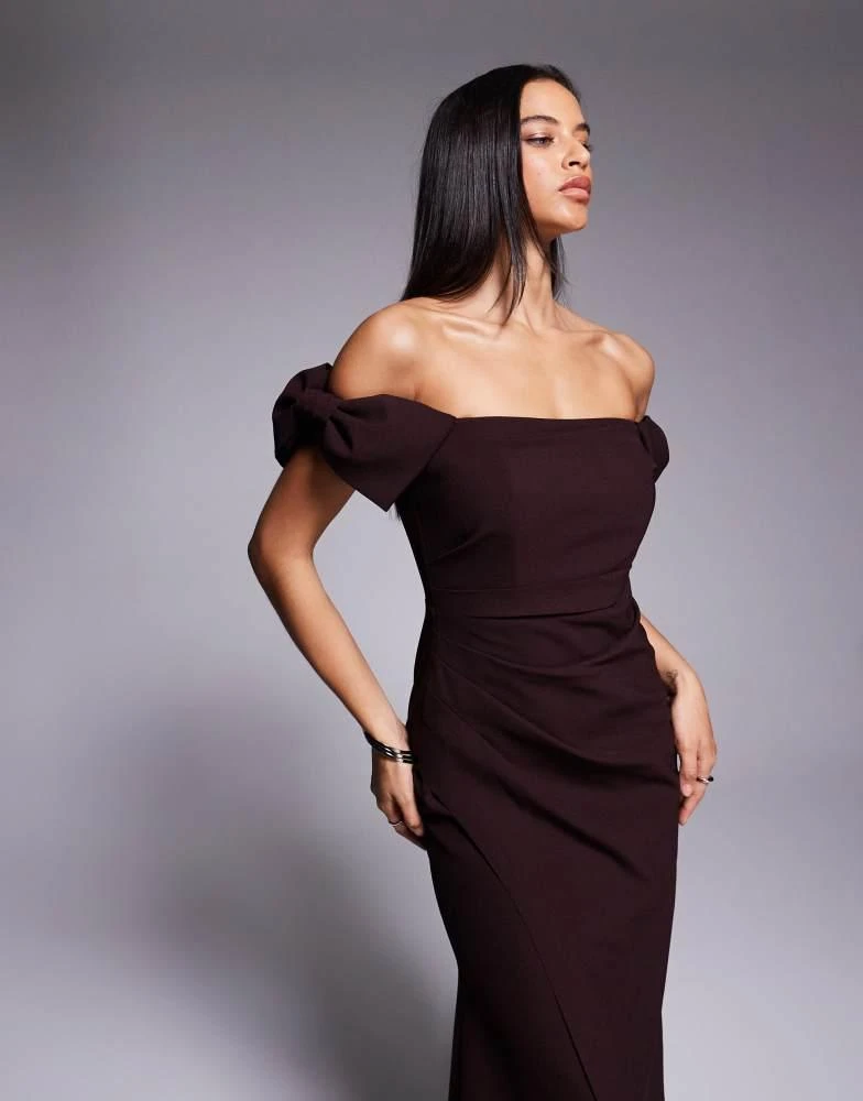 Forever New Forever New bardot ruched maxi dress in wine - Dresses & Skirts  - Free Shipping - BeyondStyle
