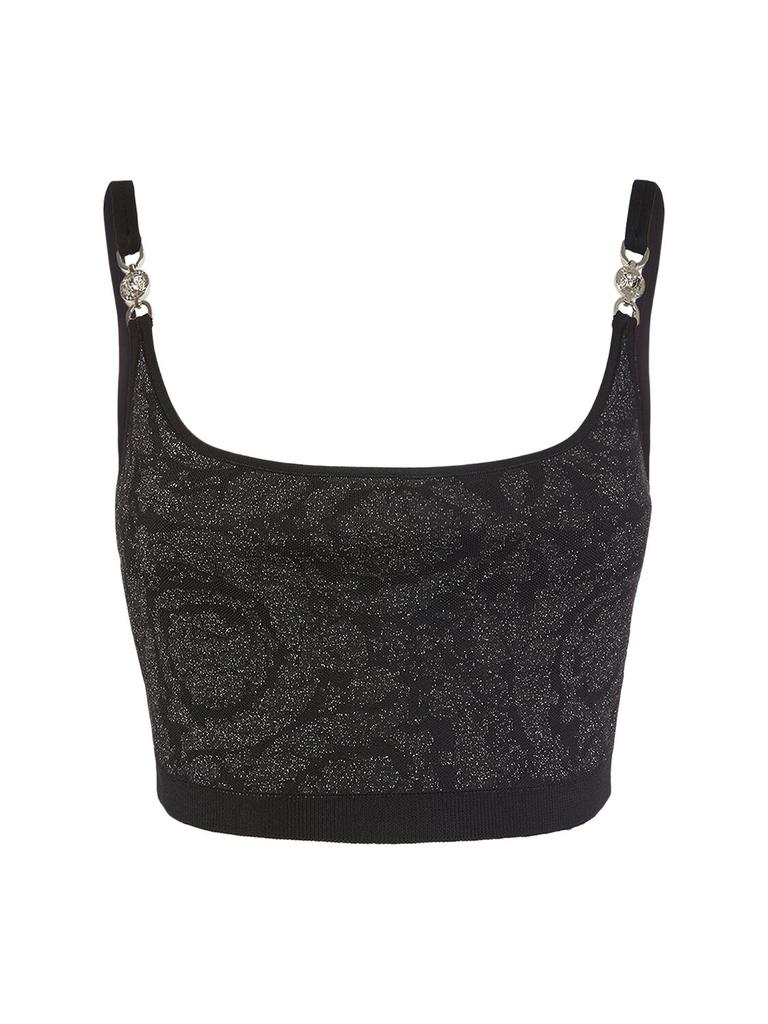 Versace Barocco Embellished Lurex Knit Bra Top