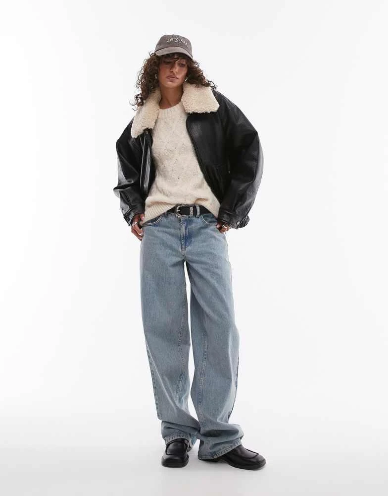 Topshop Topshop bubble faux leather jacket with detachable borg collar in black 4